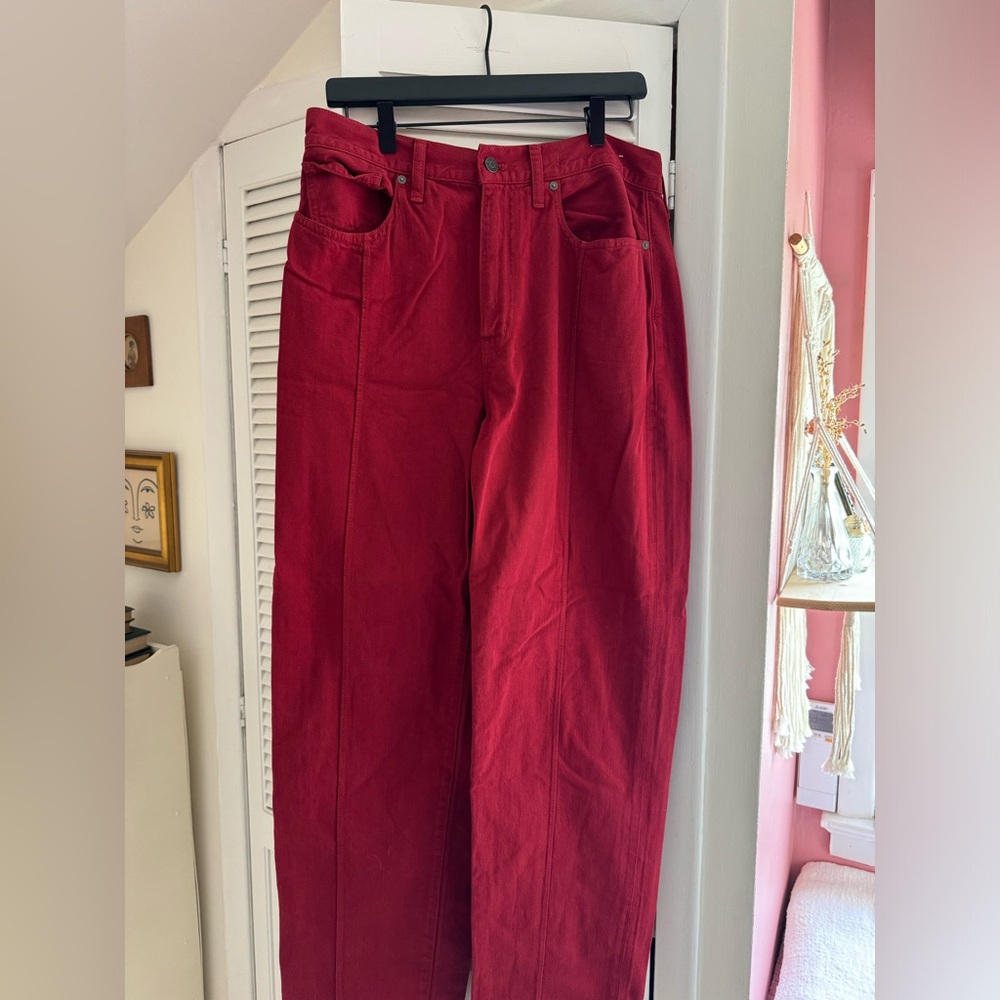 Madewell Red Baggy Straight Jeans Size 30